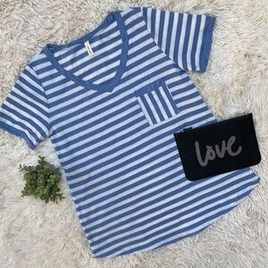 Mai Soli Striped Waffle Top 💗 Blue & White
